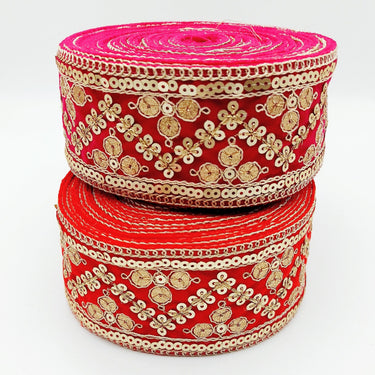 Sequinned Embroidered Velvet Trim Indian Sari Border, Sequin Trimming, Sequins Lace